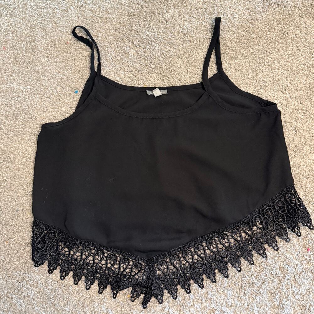 Charlotte Russe Black Lace Embroidered Tank Crop Size Medium